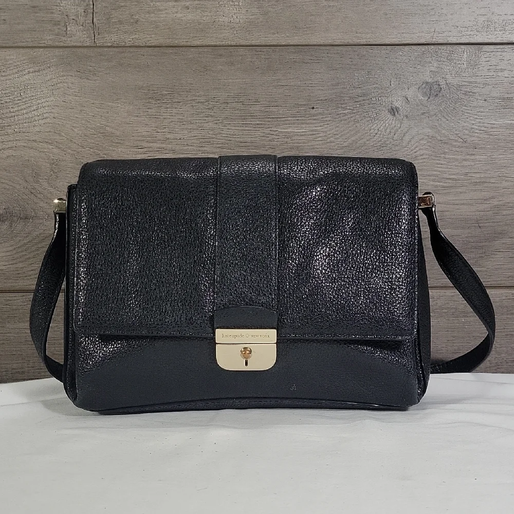 Kate Spade Black Textured Leather Crossbody Shoulder Bag